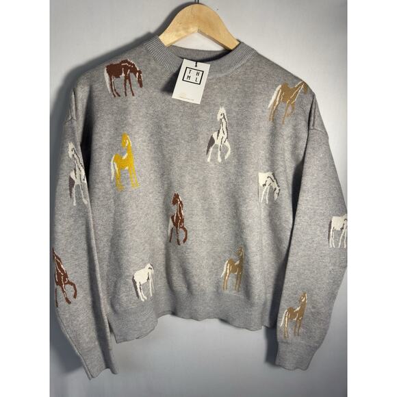 THML Sweaters - THML Horse Print Knit Sweater Gray Equestrian Western Cozy Pullover S NWT